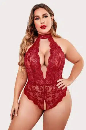 Plus Size Lace Halter Teddy