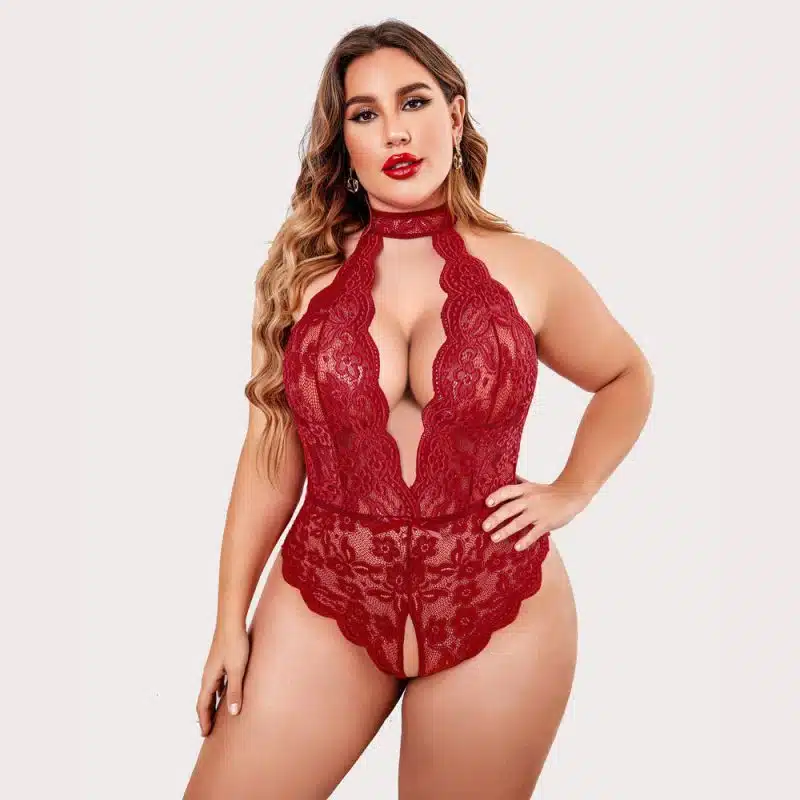 Plus Size Lace Halter Teddy