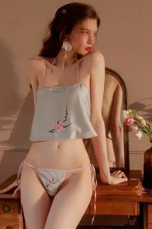 Embroidered Lace-up Bellyband Set